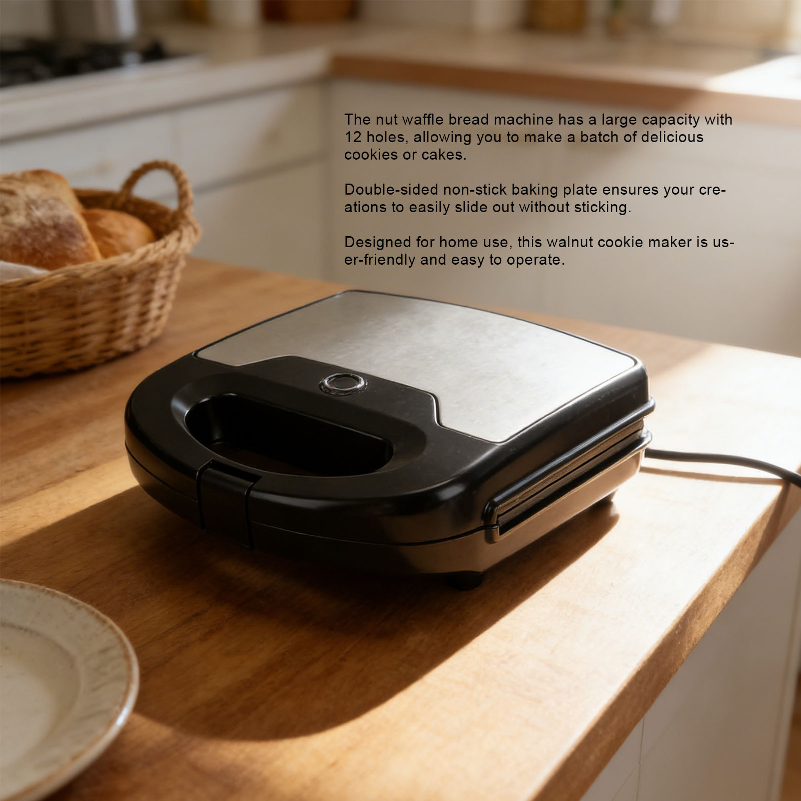 Mini Waffle Maker Machine - 12 Walnut Cookie Maker Non Stick