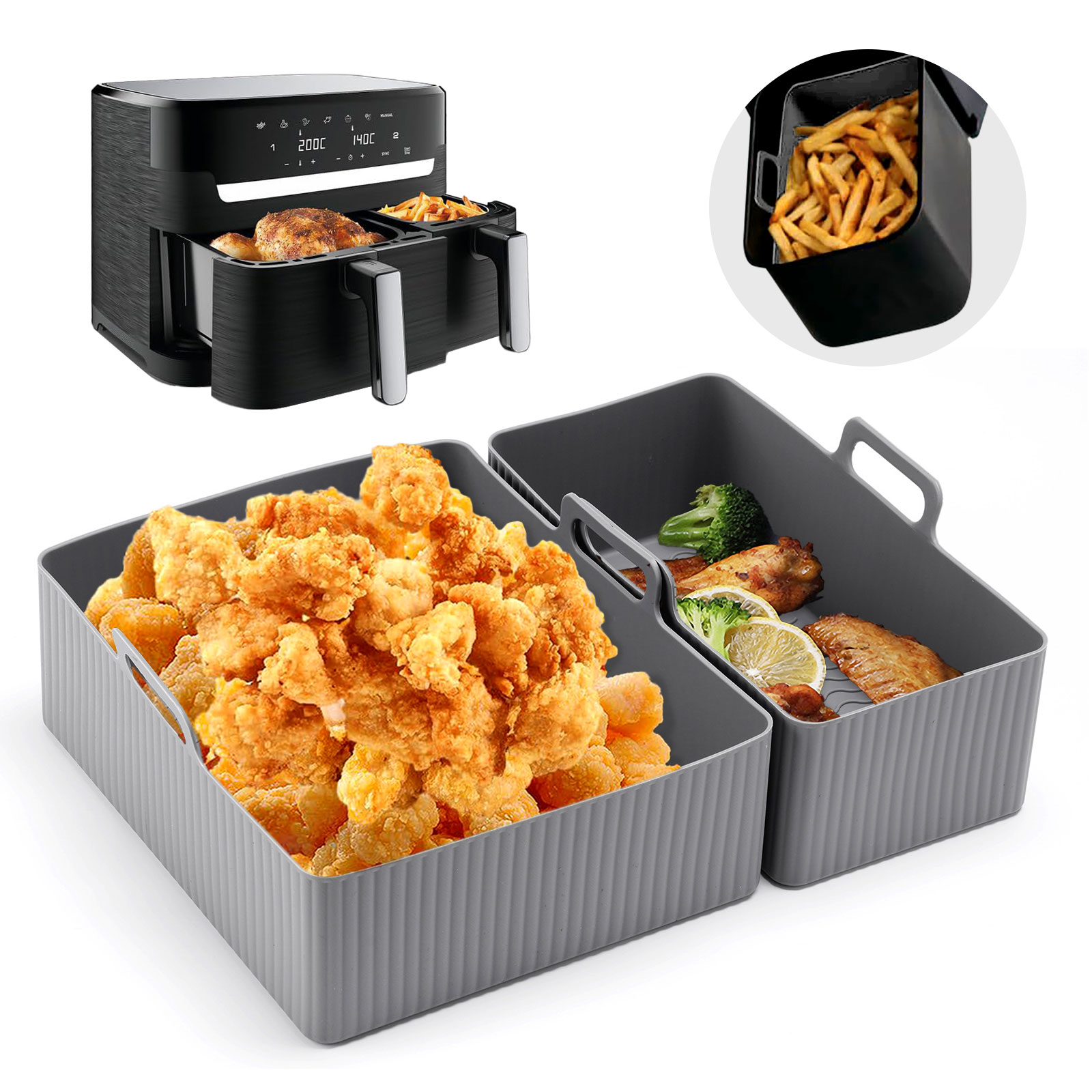 Air Fryer Silicone Pot Liner - 2pcs Set Silicone Air Fryer Mat